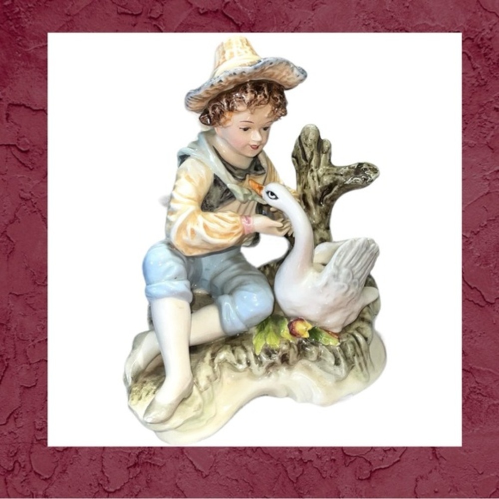 Vintage/Antique Arnart Creations Boy w Goose Ceramic Porcelain Figurine